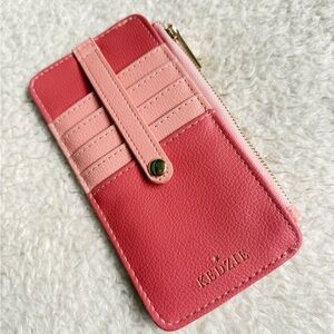 Kedzie Coral and Light Salmon Card Wallet w/Zipper Coin Pocket
